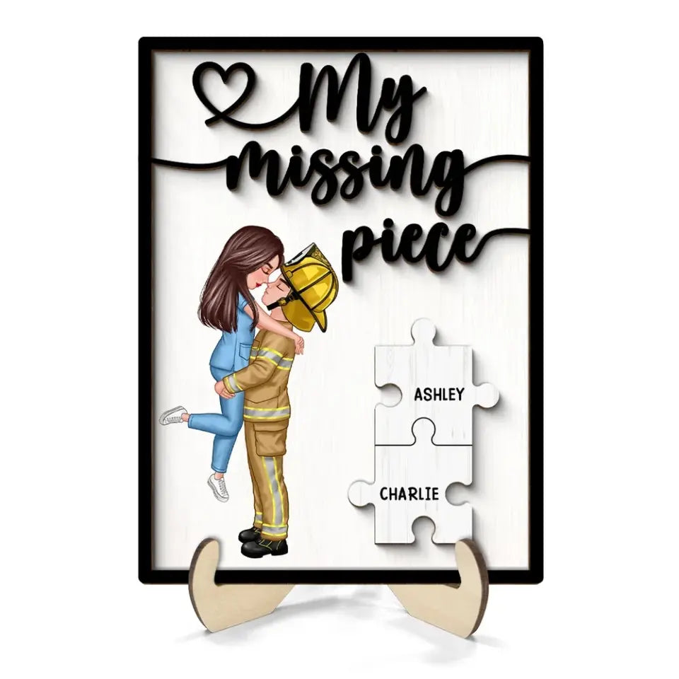 My Missing Piece Valentine‘s Day Gifts by Occupation Gift For Her Gift For Him Firefighter, Nurse, Police Officer Personalized 2-Layer Wooden Plaque