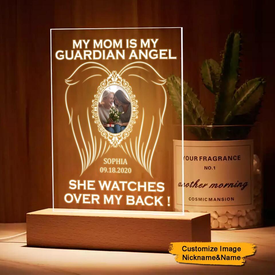 (Photo Inserted) My Mom Is My Guardian Angel - Personalized Acrylic Night Light - Memorial Gift For Family
