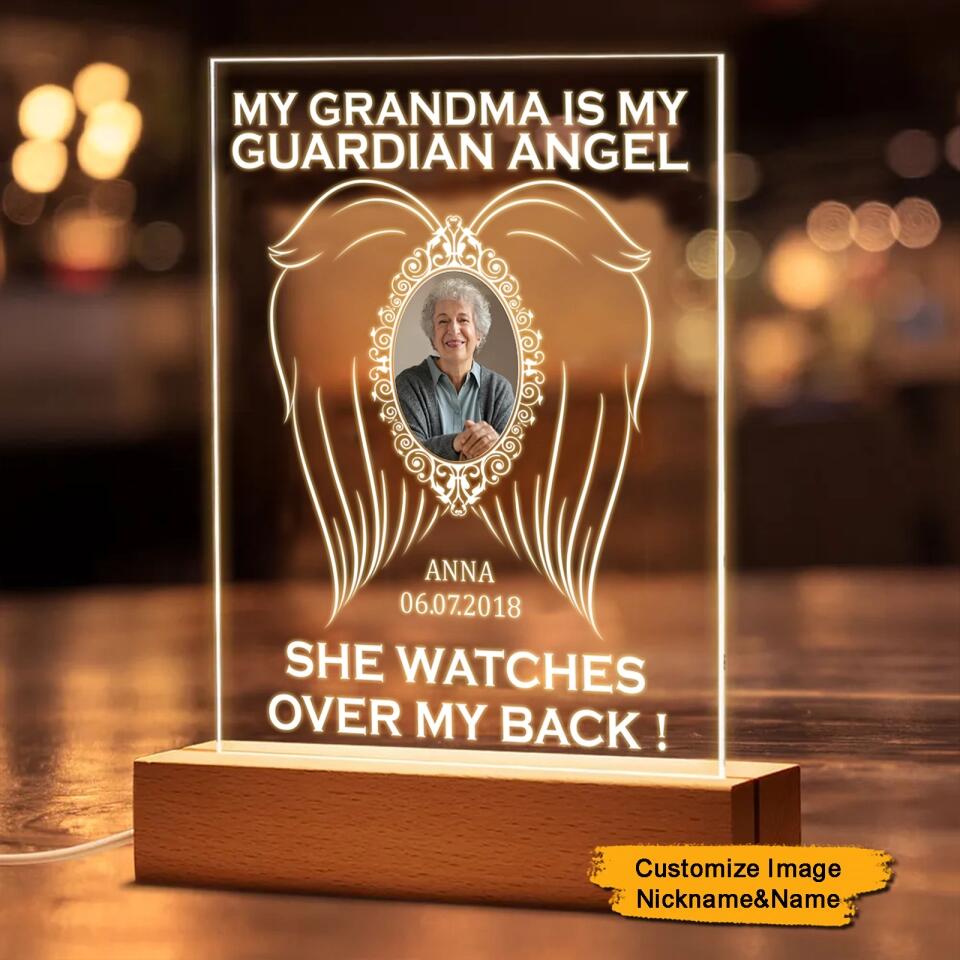 (Photo Inserted) My Mom Is My Guardian Angel - Personalized Acrylic Night Light - Memorial Gift For Family