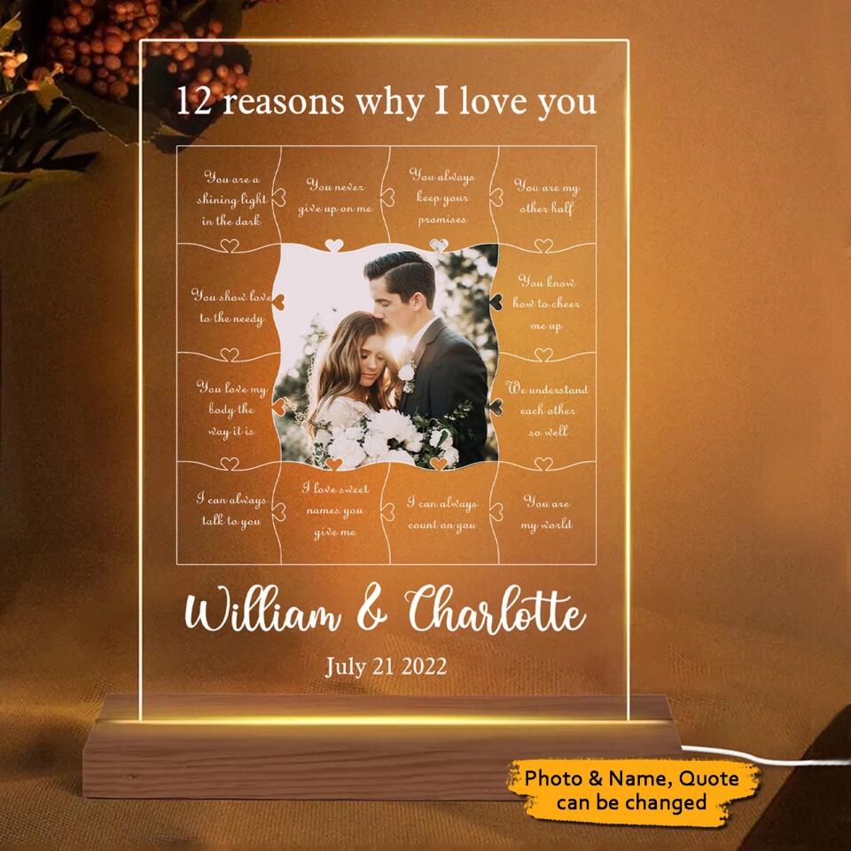 12 Reasons Why I Love You - Personalized Acrylic LED Lamp - Best Gift for Couple