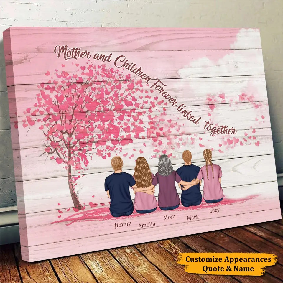 Mother and Children Forever Linked Together - Daughter&Son Personalized Canvas Mother's Day Gift