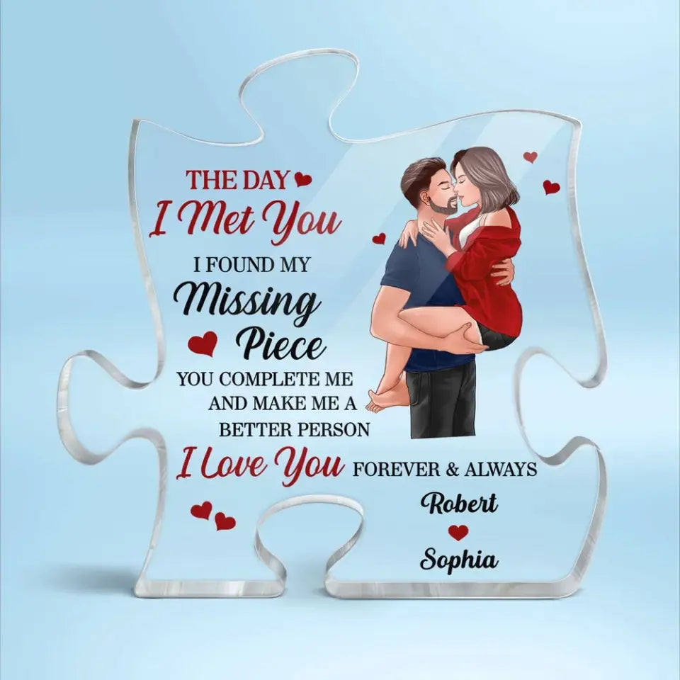 Found My Missing Piece Man Holding Woman Kissing Personalized Puzzle Acrylic Plaque