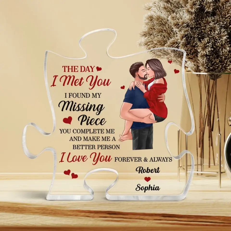 Found My Missing Piece Man Holding Woman Kissing Personalized Puzzle Acrylic Plaque