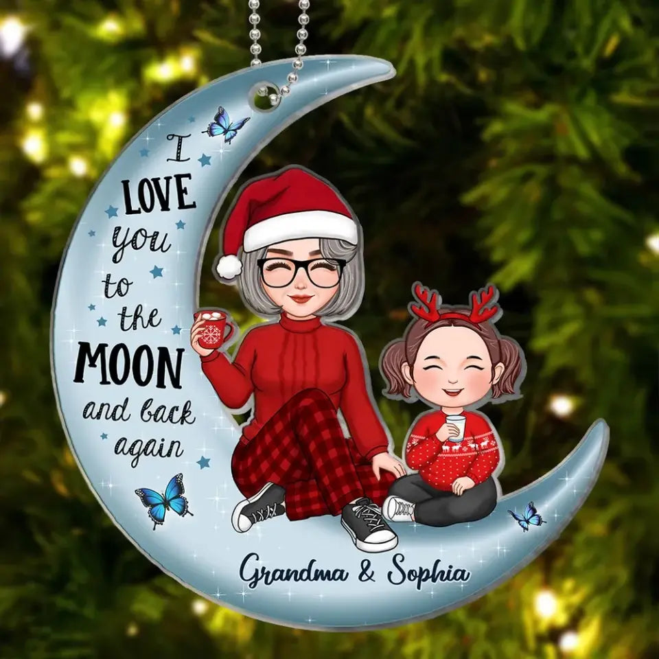 Cute Grandma & Grandkid On Moon Christmas Gift Personalized Acrylic Ornament