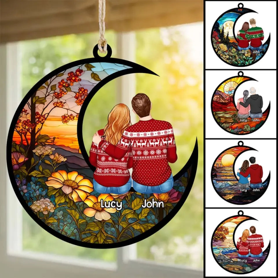 Personalized Christmas Couple Hugging Custom Suncatcher Ornament