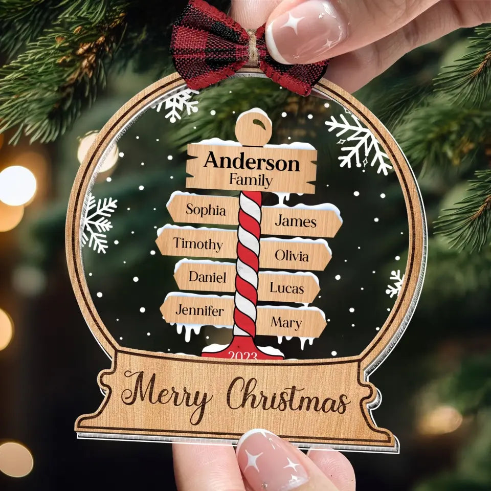 Merry Christmas - Personalized Wood And Acrylic Ornament With Bow - Christmas Ornament, Gift for Family