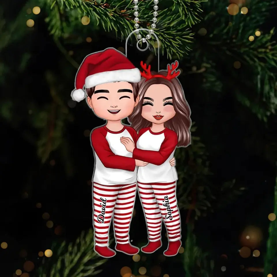 Christmas Doll Couple Standing Hugging Personalized Acrylic Ornament