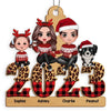 Checkered And Leopard 2023 Family Sitting Personalized Wooden Ornament