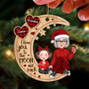 Checkered Pattern Heart Cute Grandma &amp; Grandkid Sitting On Moon Personalized Wooden Ornament