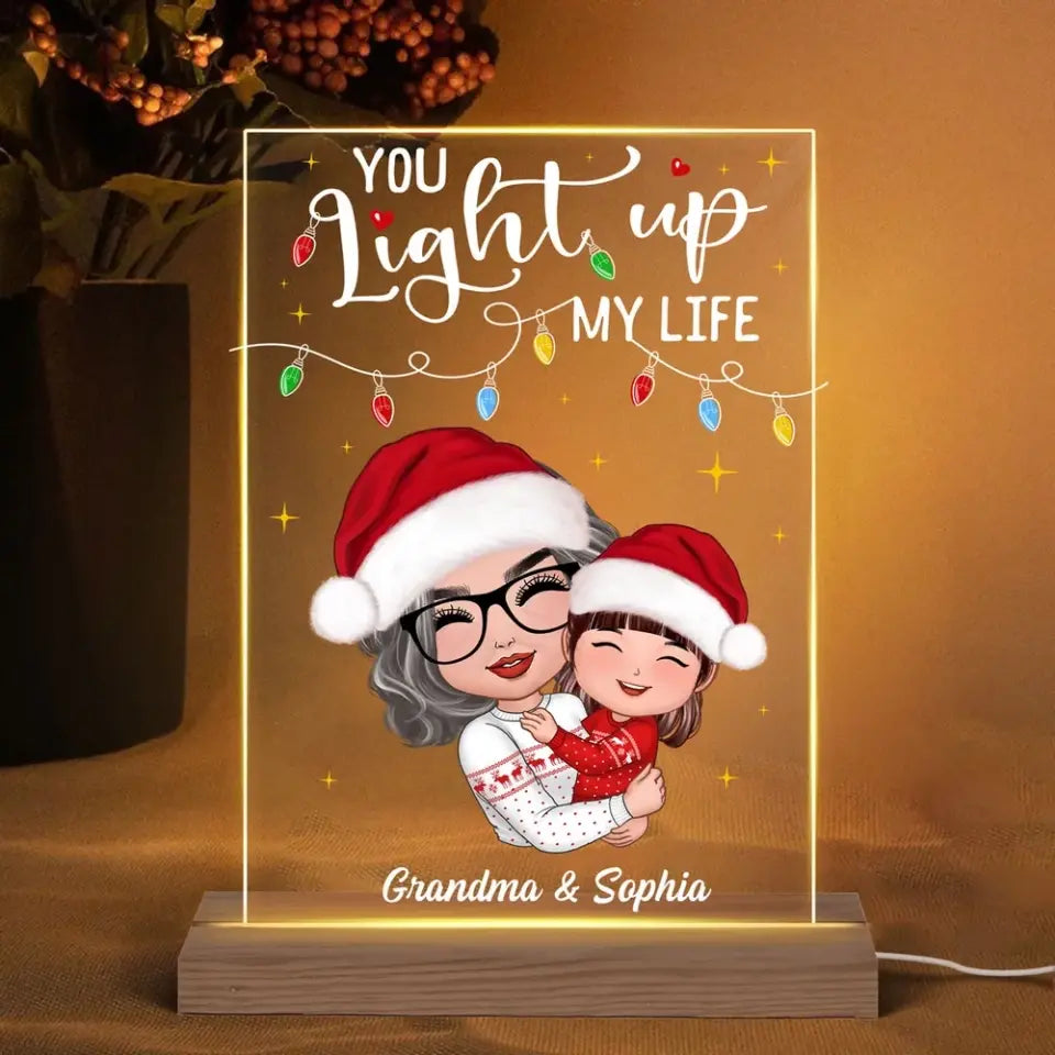 You Light Up My Life Gift For Granddaughter Grandson Personalized Rectangle Acrylic Plaque LED Night Light