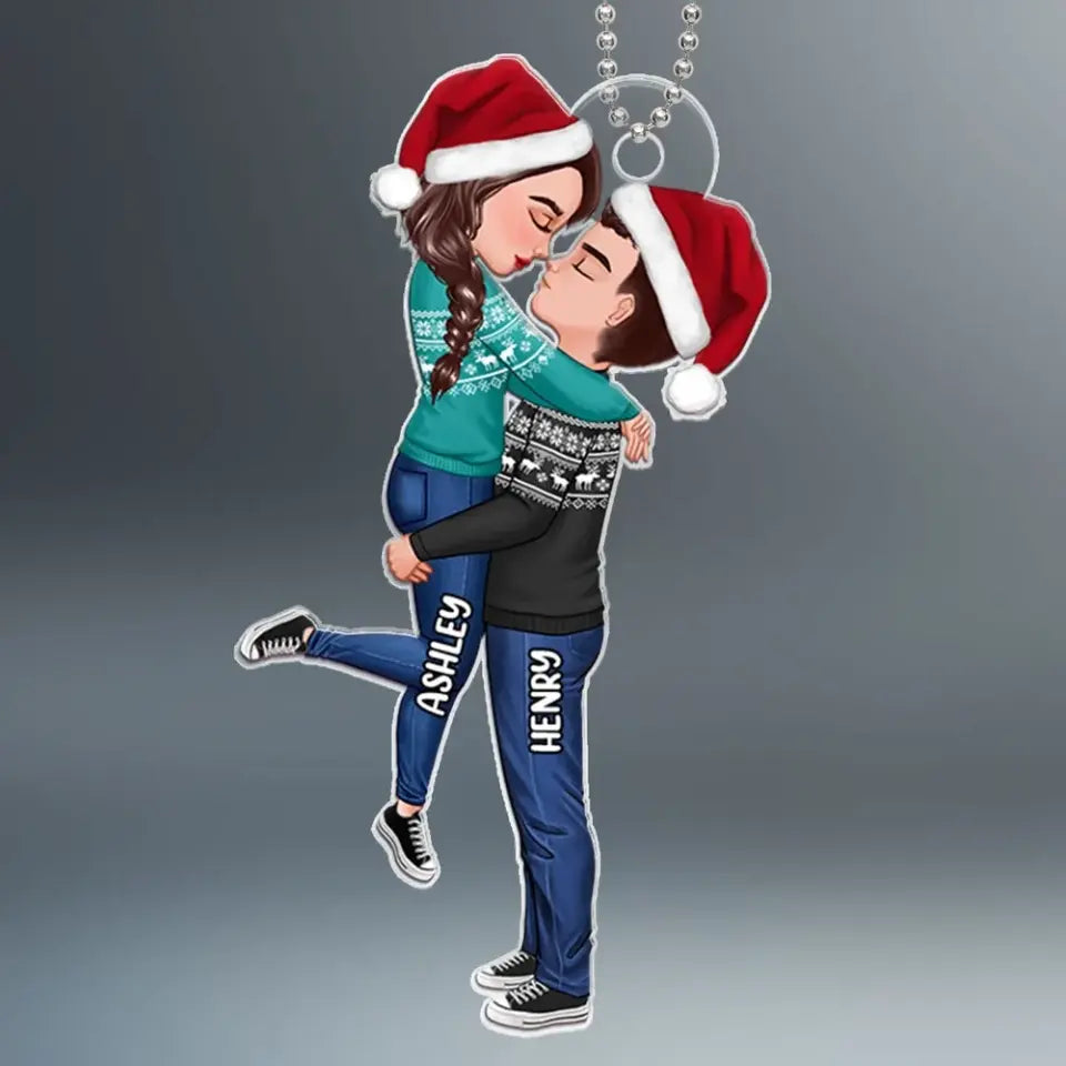 Winter Christmas Couple Kissing Hugging Personalized Acrylic Ornament
