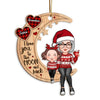 Cute Grandma &amp; Grandkid Checkered Pattern Heart Love To The Moon Gift For Granddaughter Grandson Personalized Wooden Ornament