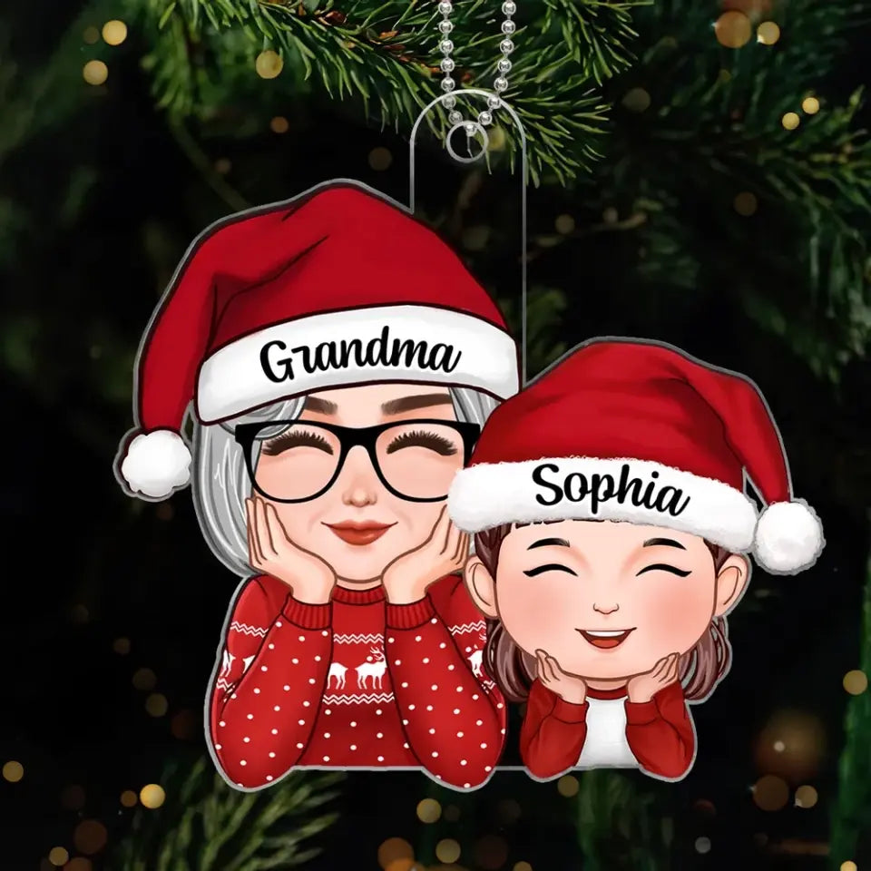 Cute Grandma Granddaughter Grandson Chin On Hands Personalized Acrylic Ornament