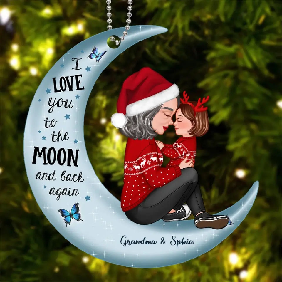 Grandma & Kid Hugging On Moon Christmas Gift Personalized Acrylic Ornament