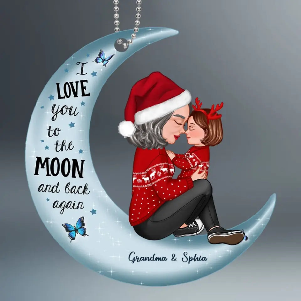 Grandma & Kid Hugging On Moon Christmas Gift Personalized Acrylic Ornament