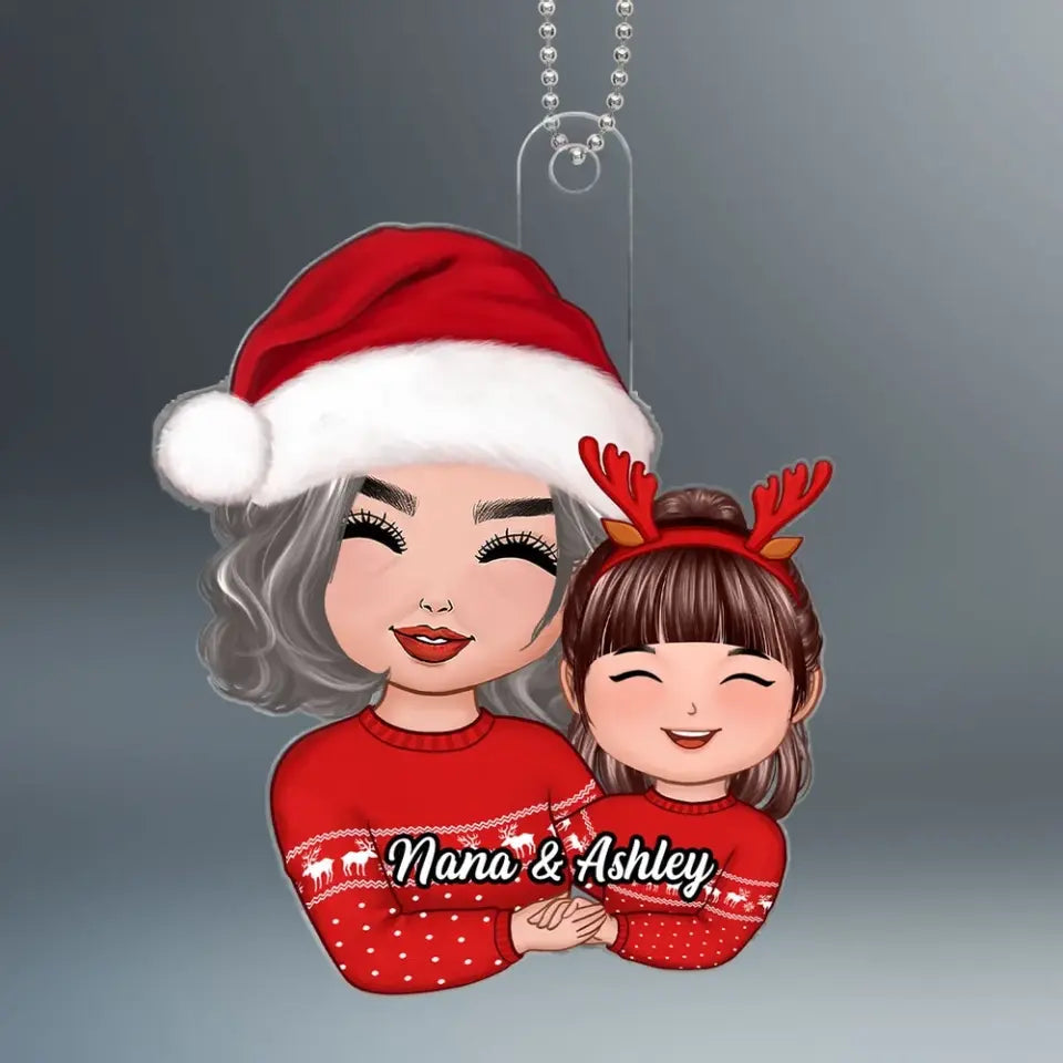 Doll Grandma Grandkid Hugging Holding Hands Christmas Gift For Granddaughter Grandson Personalized Acrylic Ornament