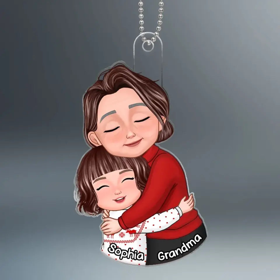 Christmas New Face Grandma & Grandkid Hugging Eyes Closed Personalized Acrylic Ornament