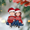 Christmas Cute Couple Sitting Hugging Personalized Acrylic Ornament