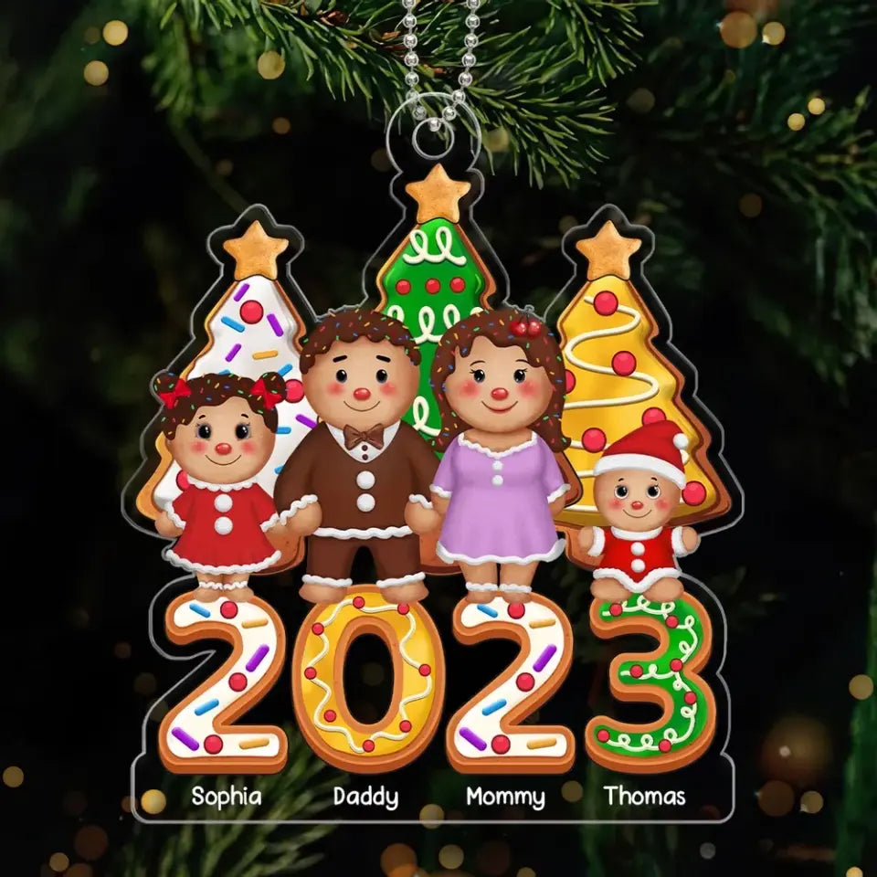Gingerbread Family Christmas Tree Personalized Acrylic Ornament