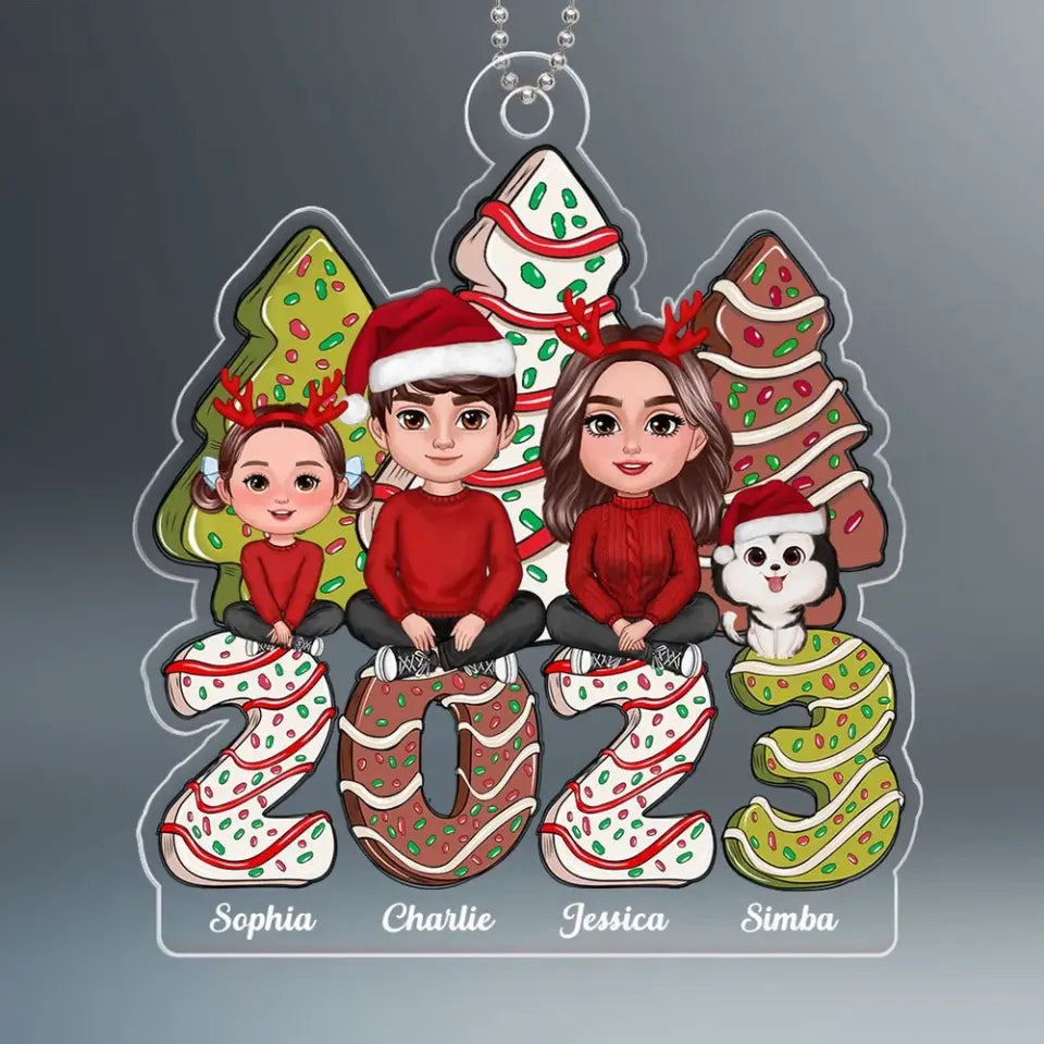 Family Crossed Legs Sitting Christmas Tree Cake Patterned Personalized Acrylic Ornament