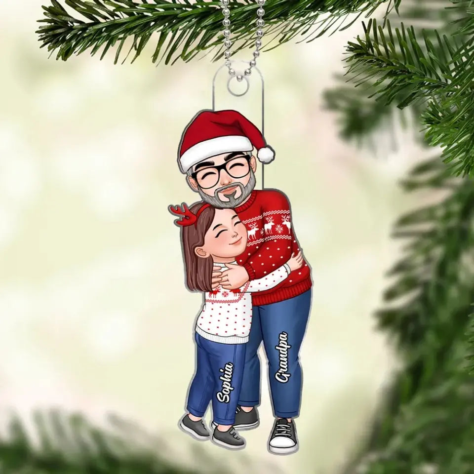 Grandpa & Grandkid Hugging Christmas Gift For Granddaughter Grandson Personalized Acrylic Ornament