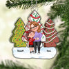 Christmas Tree Cake Patterned Cartoon Grandma &amp; Grandkids Hugging Personalized Acrylic Ornament