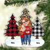 Leopard Checkered Pattern Christmas Tree Cartoon Grandma &amp; Grandkids Hugging Personalized Acrylic Ornament