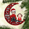 Checkered Pattern Cute Grandma Grandpa &amp; Grandkid On Moon Christmas Gift Personalized Acrylic Ornament