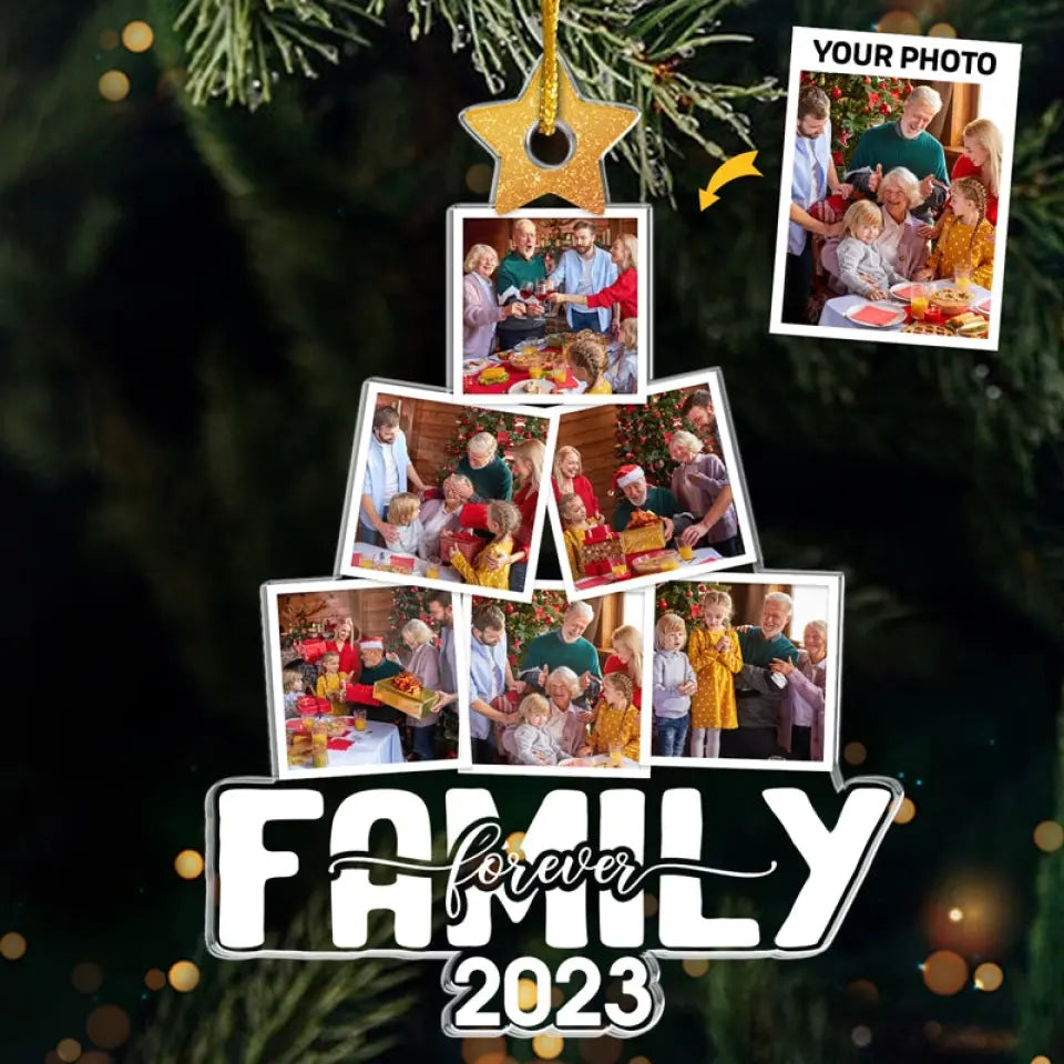 Custom Photo Our Happy Tree - Family Personalized Custom Ornament - Acrylic Custom Shaped - Christmas Gift For Family Members