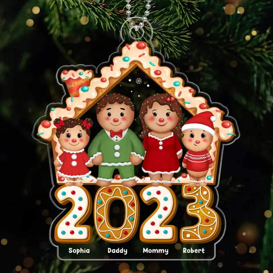 Gingerbread Family Front House 2023 Christmas Gift Personalized Acrylic Ornament