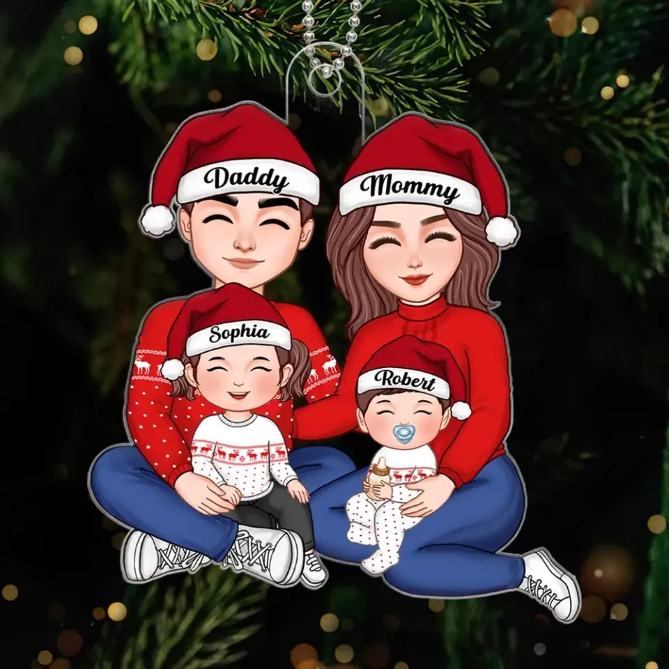 Happy Family Sitting Hugging Personalized Acrylic Ornament