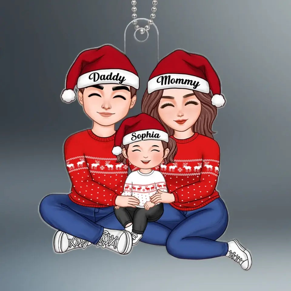 Happy Family Sitting Hugging Personalized Acrylic Ornament