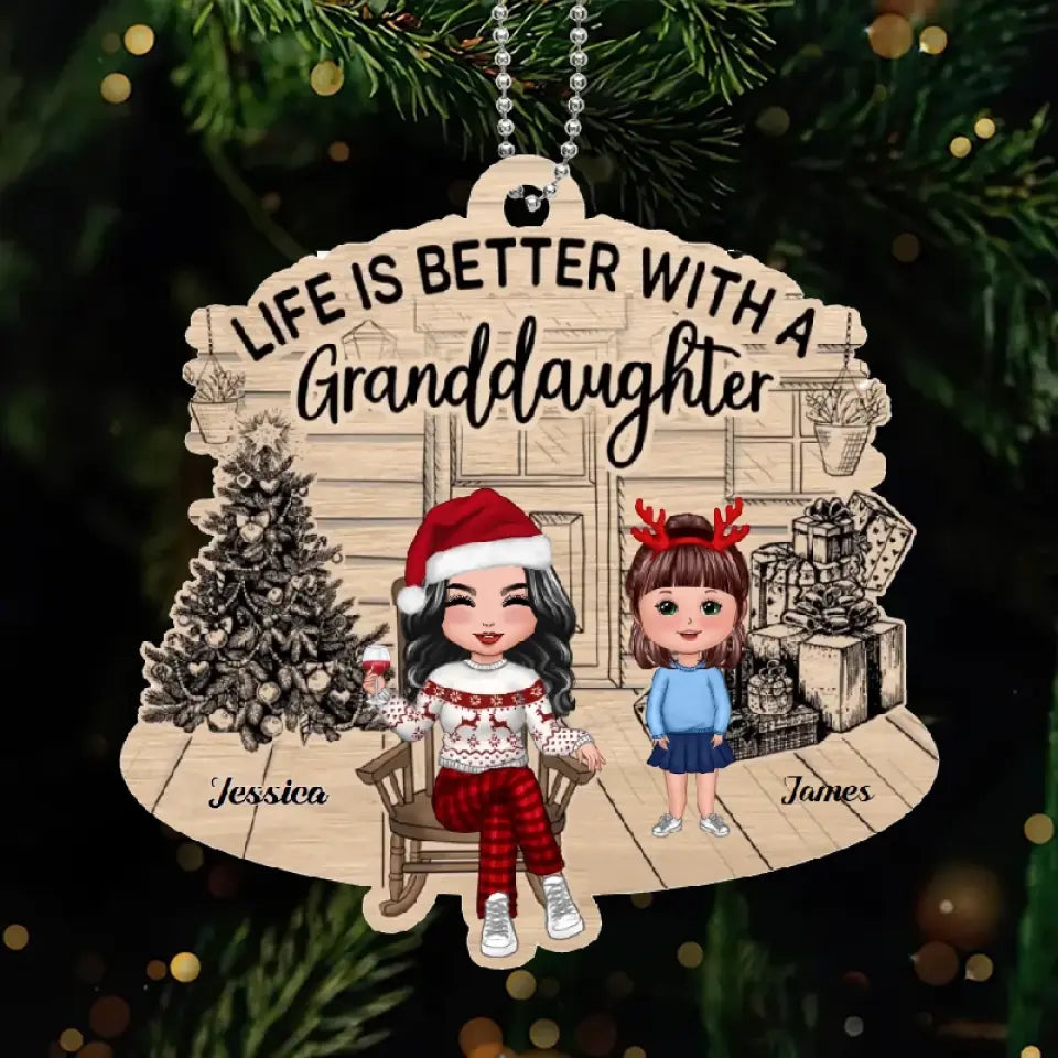Grandma Grandkids Front Porch Personalized Christmas Wooden Ornament