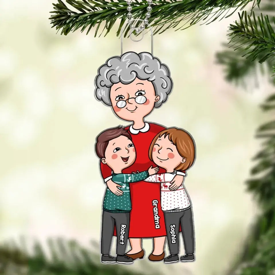 Simple Cartoon Grandma Hugging Grandkid Personalized Acrylic Ornament