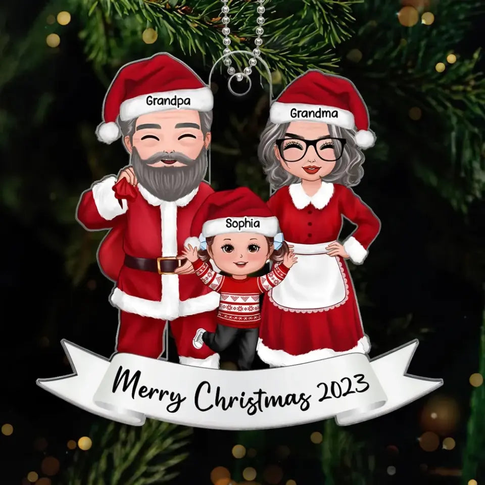 Grandma Grandpa Claus Grandparents & Kids Christmas Gift Personalized Acrylic Ornament