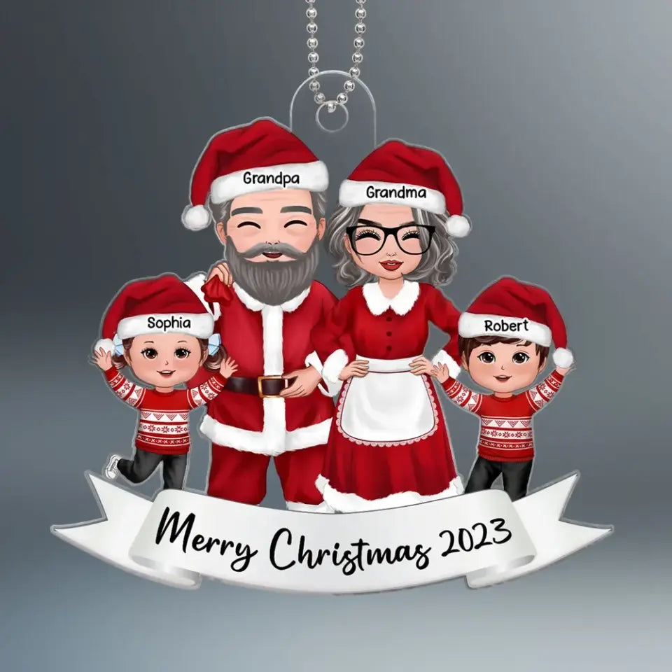Grandma Grandpa Claus Grandparents & Kids Christmas Gift Personalized Acrylic Ornament