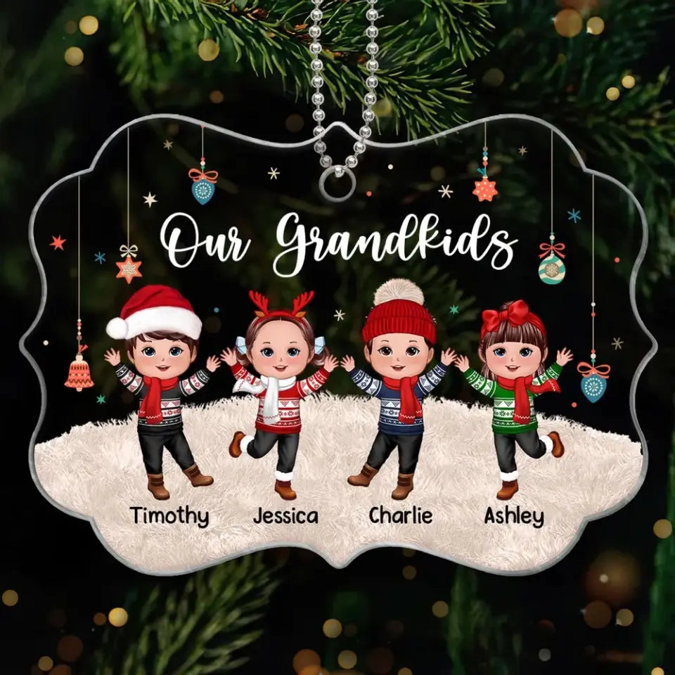 Our Grandkids Happy Doll Kids On Carpet Christmas Gift For Grandma Grandpa Personalized Acrylic Ornament