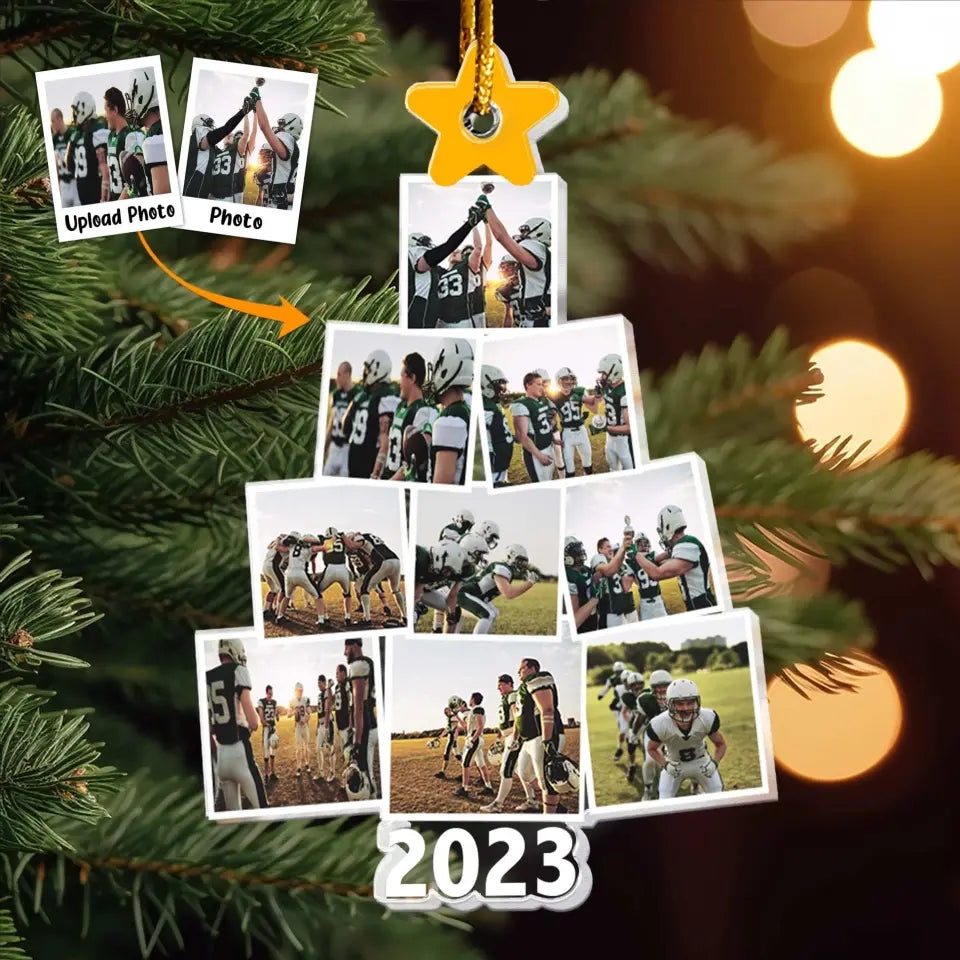 Photo Football Team Christmas Tree - Personalized Acrylic Photo Ornament