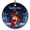 Couple Kissing Under Mistletoe Christmas Night Personalized Circle Ornament
