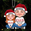 New Cartoon Grandma &amp; Grandkid Sitting Together Personalized Acrylic Ornament