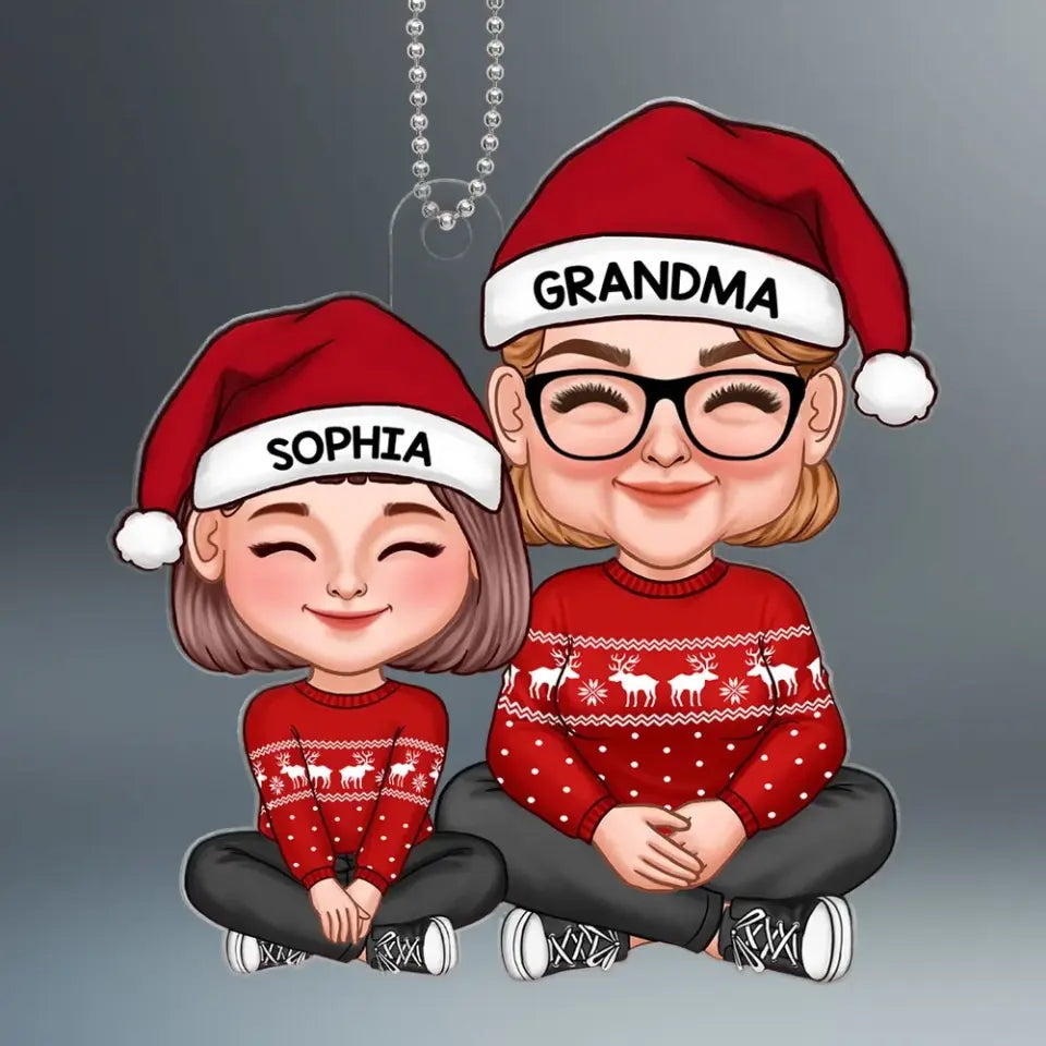 New Cartoon Grandma & Grandkid Sitting Together Personalized Acrylic Ornament