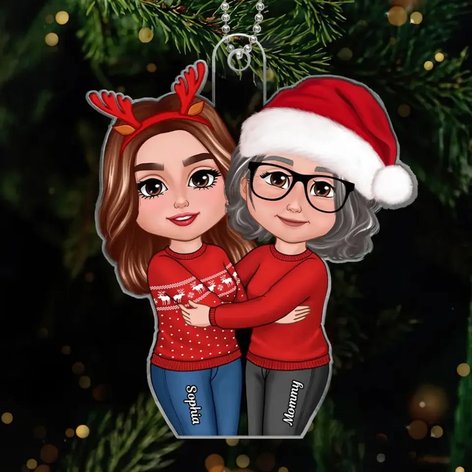 New Face Doll Mom & Daughter Hugging Christmas Gift Personalized Acrylic Ornament