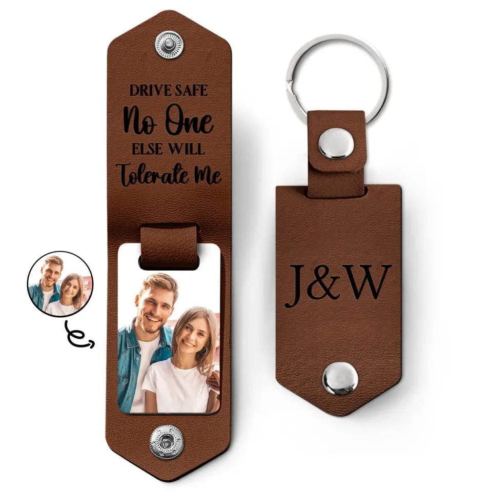 Custom Photo Drive Safe - Gift For Couples - Personalized Leather Photo Keychain