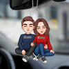 Cute Couple Sitting Hugging Personalized Acrylic Car Hanger