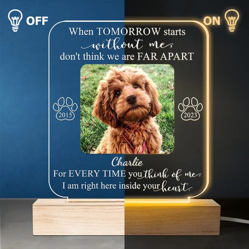 Custom Photo I'm Right Here Inside Your Heart - Memorial Personalized Custom Shaped 3D LED Light - Sympathy Gift For Pet Owners, Pet Lovers