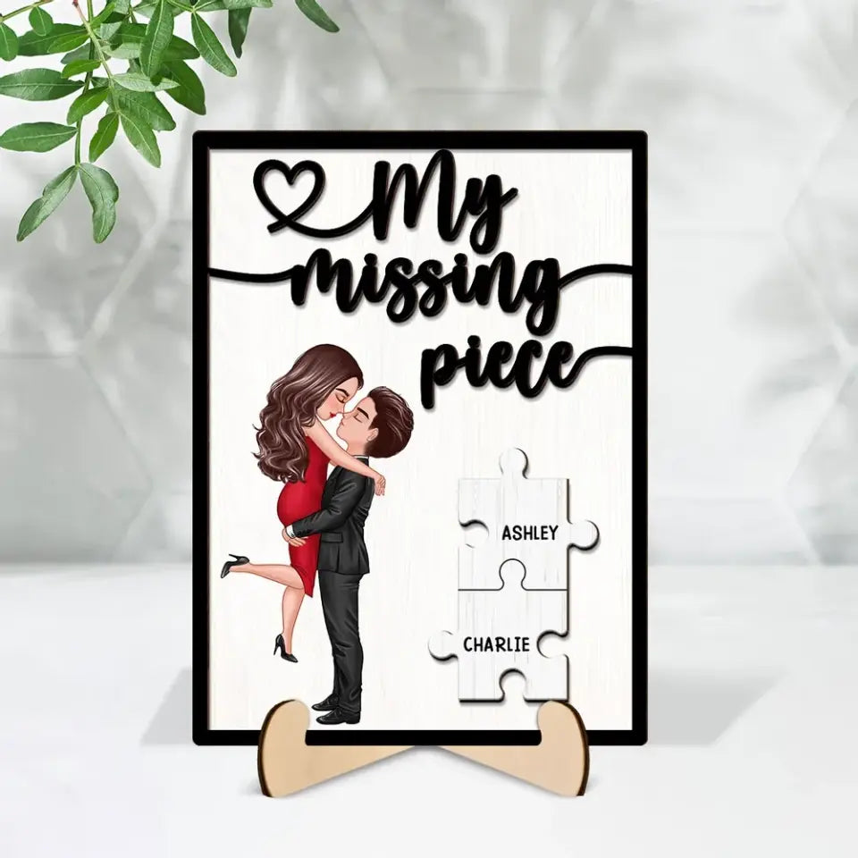 My Missing Piece Valentine‘s Day Gift For Her Gift For Him Personalized 2-Layer Wooden Plaque