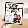 My Missing Piece Embracing Couple Sitting Valentine‘s Day Gift For Her Gift For Him Personalized 2-Layer Wooden Plaque