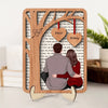 Back View Couple Sitting Under Tree Letters Background Personalized 2-Layer Wooden Plaque