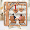 Couple Back View Sitting Under Tree Letters Background Personalized 2-Layer Wooden Plaque
