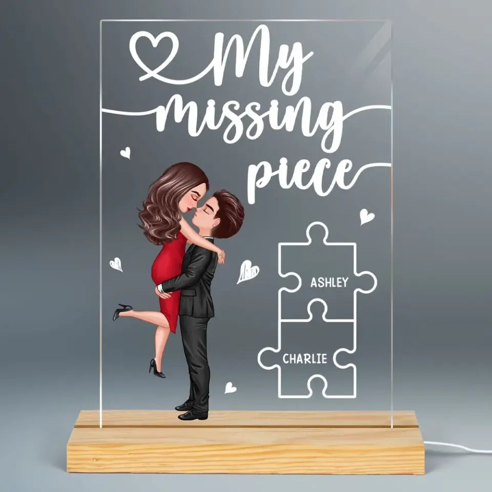 My Missing Piece Valentine‘s Day Gift For Her Gift For Him Personalized Rectangle Acrylic Plaque With LED Night Light